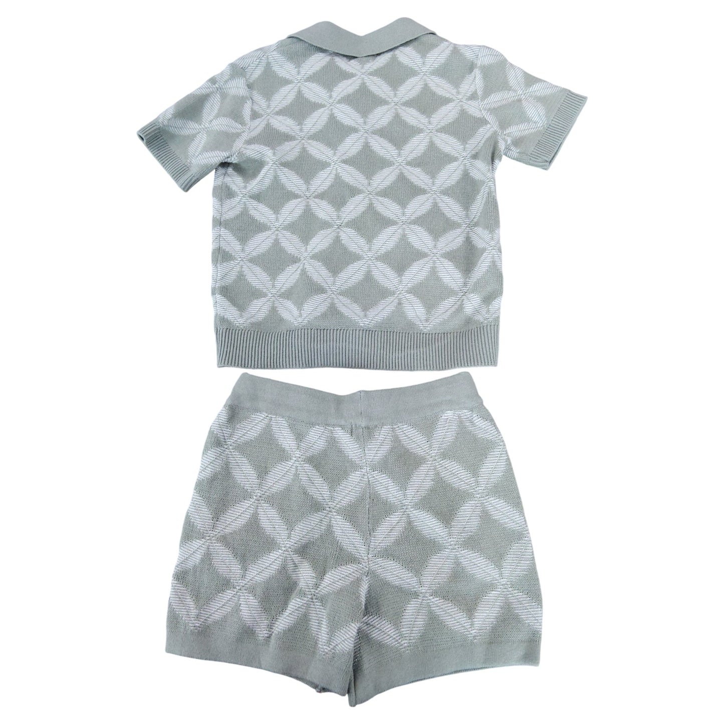 River Island Girls 18-24 Months Set Knitted Top And Shorts Grey Leaf Pattern