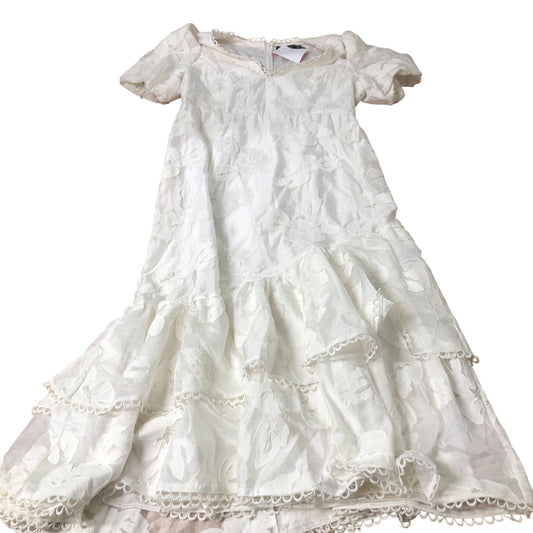 White Floral Embroidered Midi Dress Women's Puff Sleeve UK14