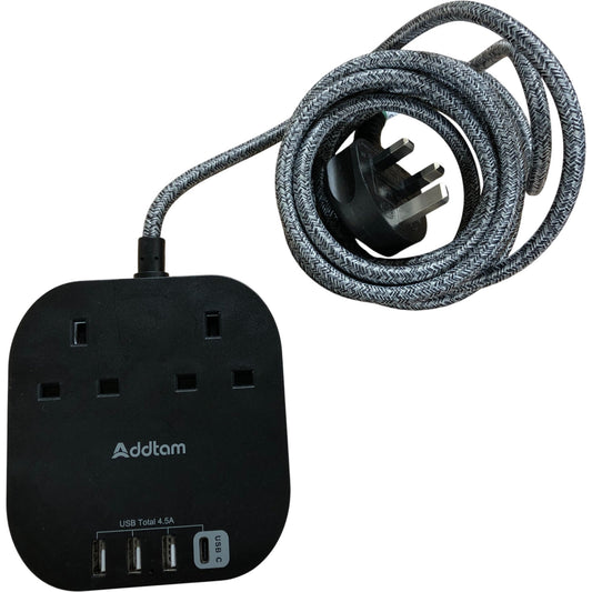 Addtam Power Strip UKW23CBL 3250W 4 USB Ports Surge Protector 13A
