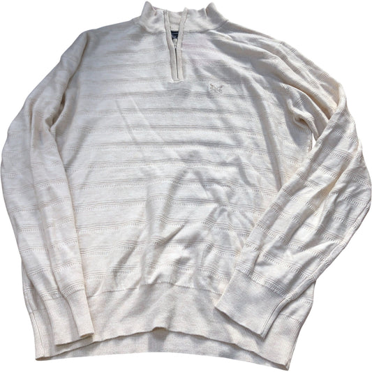 Crew Clothing Half Zip Sweater Men's Size Medium Cream Striped Knit Pullover