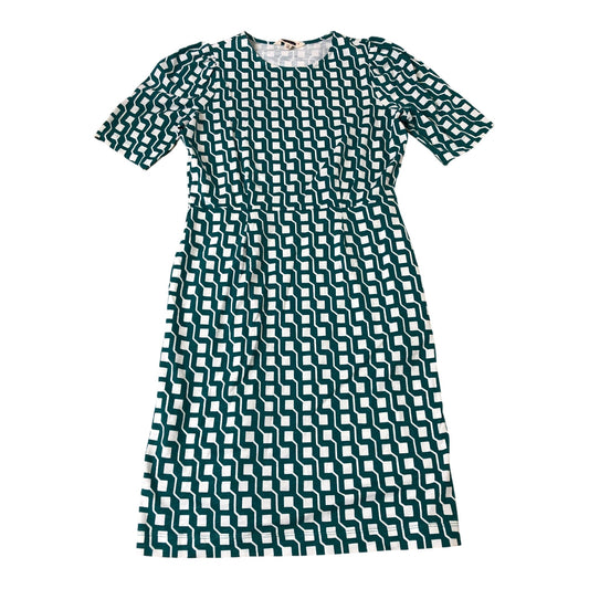 Women's Green Patterned Short Sleeve Casual Dress Cotton UK14