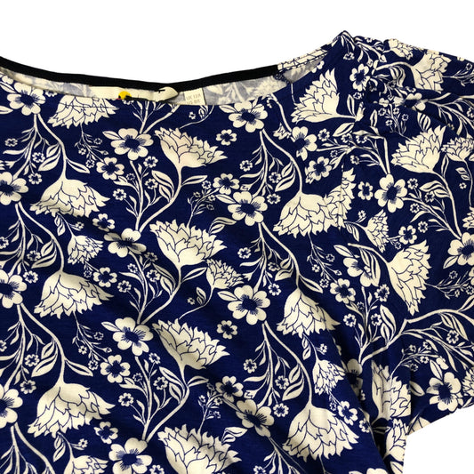 Floral Print Dress UK12 Women's Short Sleeve A Line Blue White