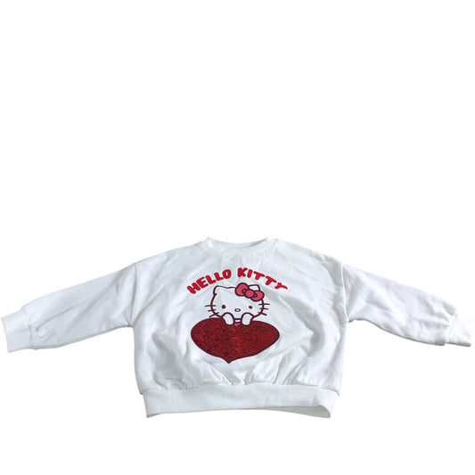 Hello Kitty Sweatshirt 2-3 Years Girls White Heart Design Red Sequin Print
