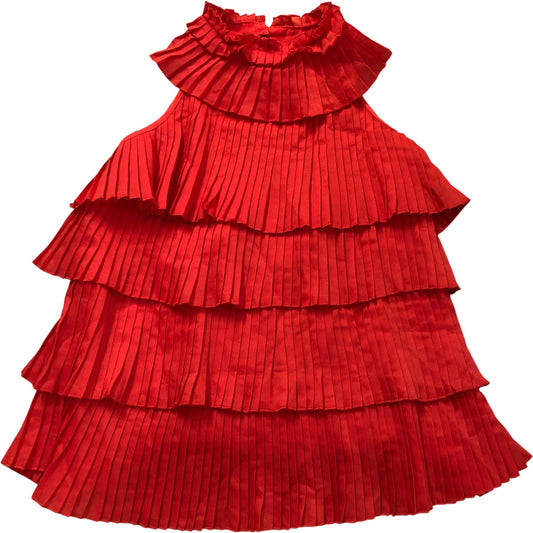 River Island Flared Top Size 10 Women's Pleated Sleeveless Bright Red