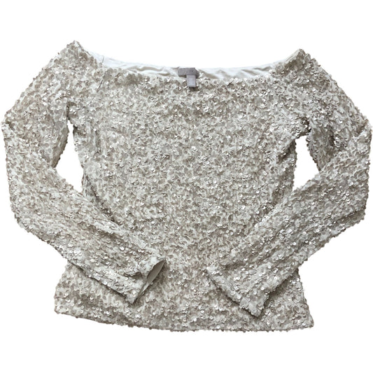 H&M Women Sequin Top Size S Long Sleeve Cream Sparkly Elegant Party Wear