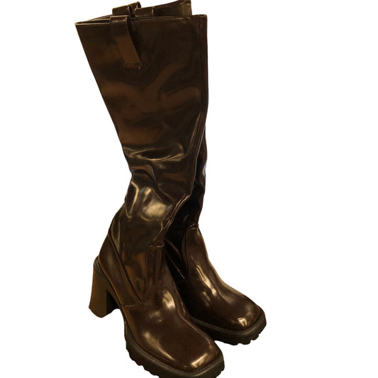 Stylish Branded Brown Knee High Heeled Boots Women's Fashion UK5