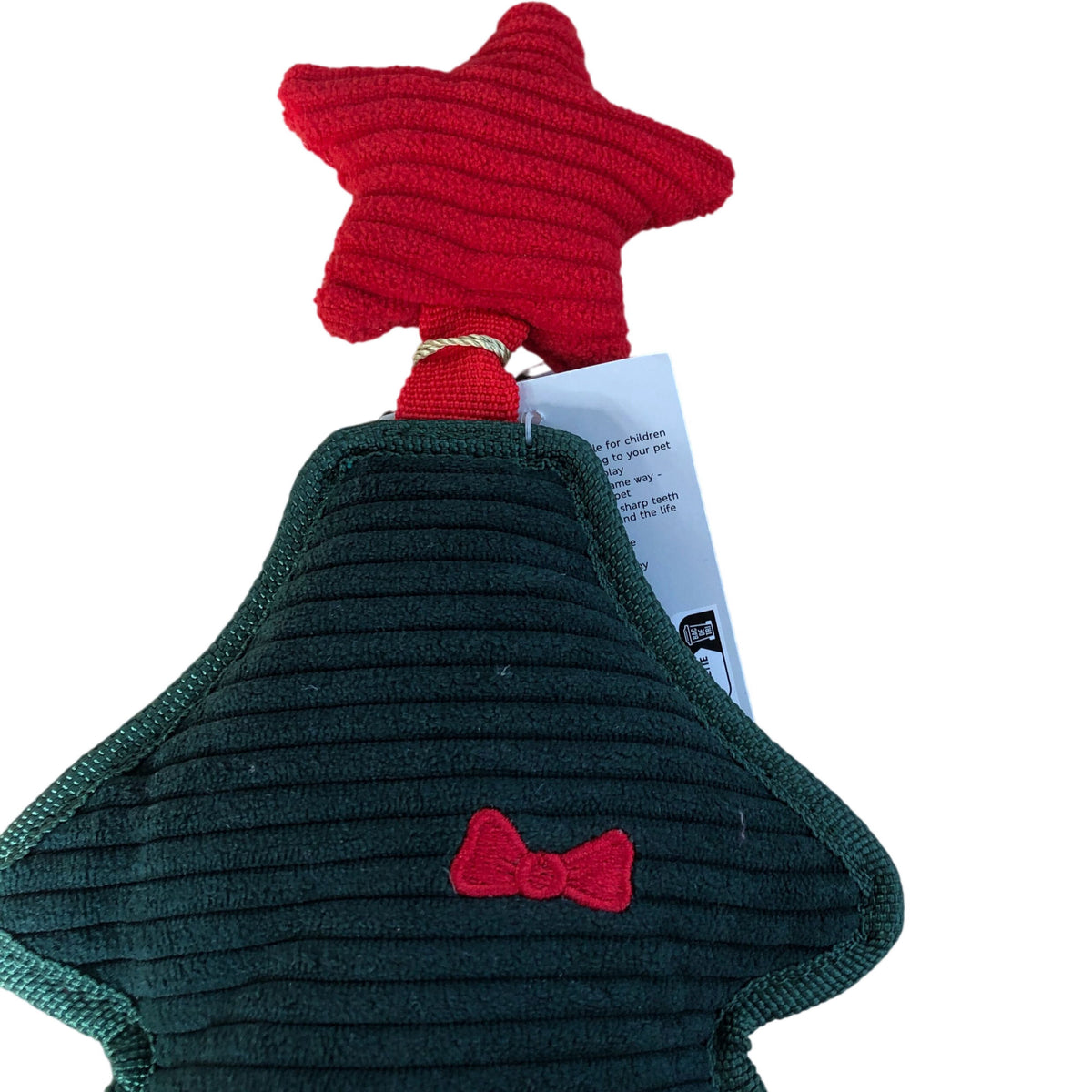 Christmas Tree Design Soft Dog Toy Green With Red Bows