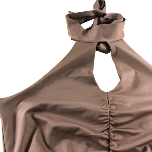 River Island Halter Neck Top UK16 Women's Ruched Brown