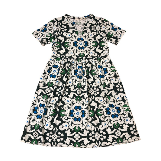Boden Floral Print Dress UK12 Women's Short Sleeve V Neck Cotton Green White