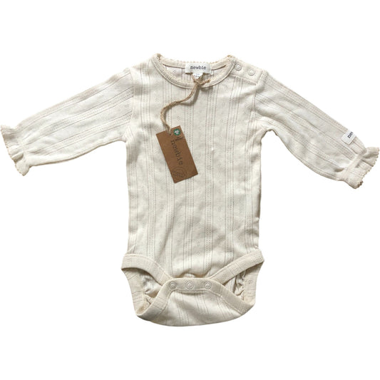 Newbie Cream Baby Bodysuit 1-2 Months Long Sleeve Cotton Button Up