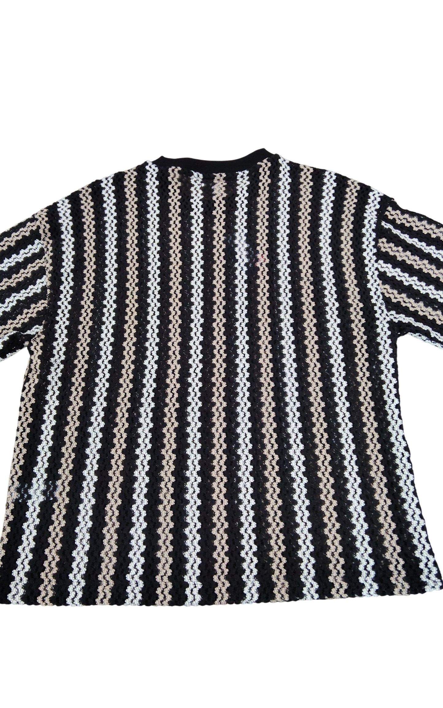 River Island Striped T-Shirt UK M Casual Crochet Black Cream Knit