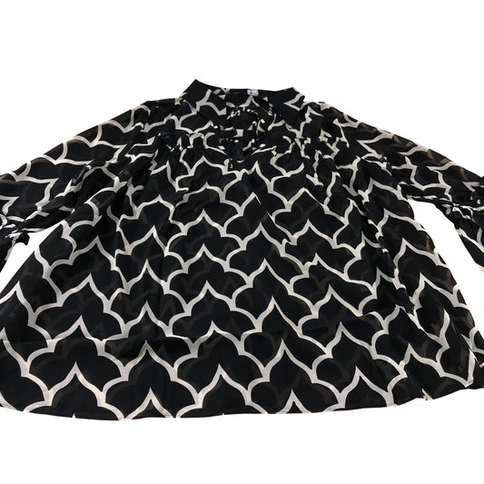 Branded Black Printed Sheer Tie Blouse - Size 6