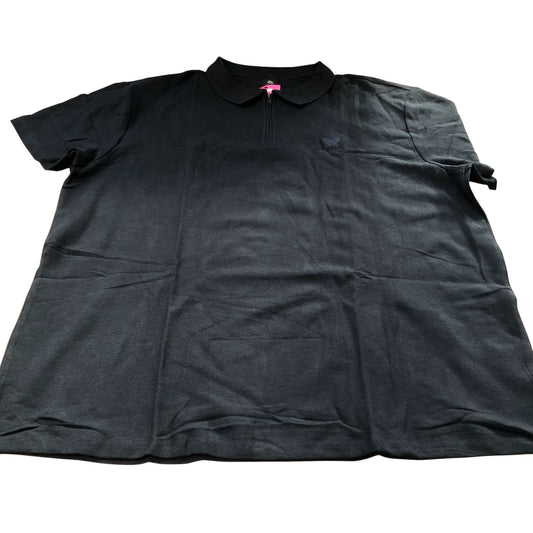 River Island Zip Polo Shirt 5XL Men's Short Sleeve Cotton Black Casual Wear