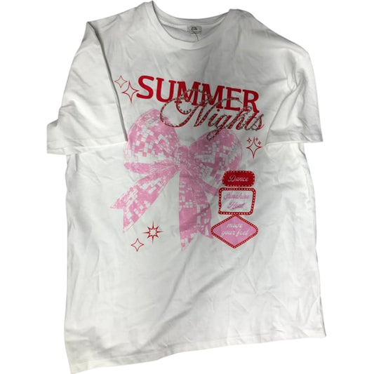Summer Nights White T-Shirt 7-8 Years Years Girls Casual Cotton Bow Design