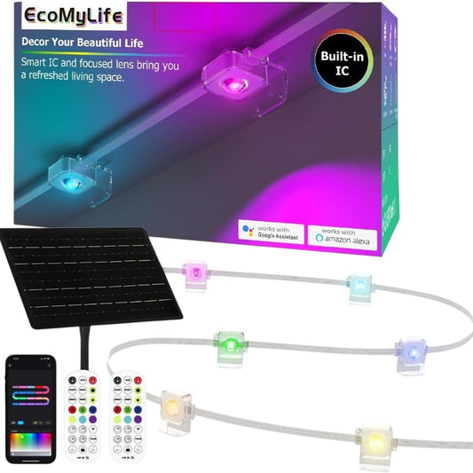 EcoMyLife Solar Permanent Outdoor Lights 30m RGB Remote Control Smart IC