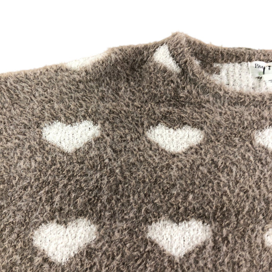 River Island Taupe Cropped Jumper UK XL Women's Heart Pattern Soft Knit Sweater