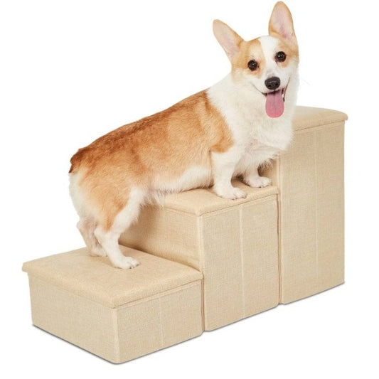 Pet Awesome Dog Steps Small And Medium Dog Stairs 27 Inch Beige Sturdy Design