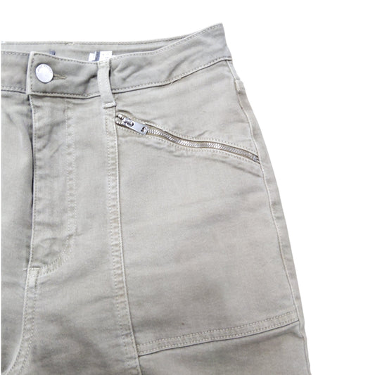 Branded Slim Fit Trousers UK12 Women's Beige Cotton Blend Zipper Detail