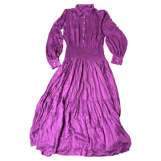 Bruuns Bazaar Purple Dress Women's Button Down Long Sleeve Waist Detail 14-16