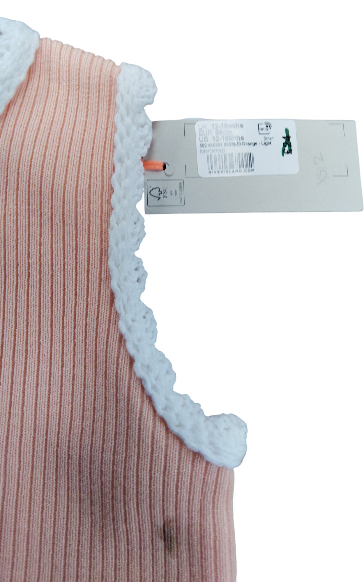 River Island Mini Girls Dress 12-18 Months Coral Pink Shell Trim Ribbed Style