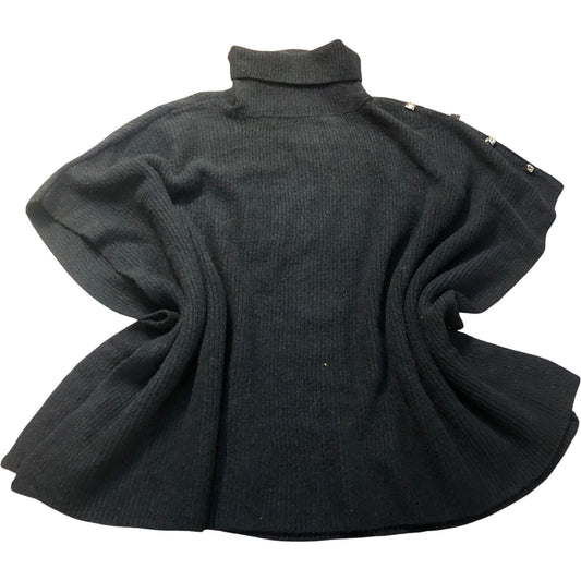 Black Wool Blend Roll Neck Knit Poncho One Size