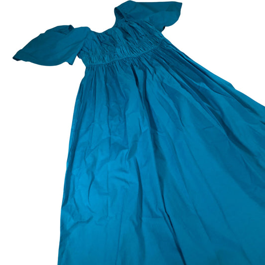 River Island UK10 Women's Turquoise Maxi Dress with Puff Sleeves Cotton Blend
