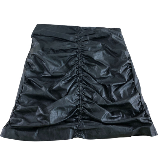River Island Black Faux Leather Mini Skirt UK8 Women's Ruched
