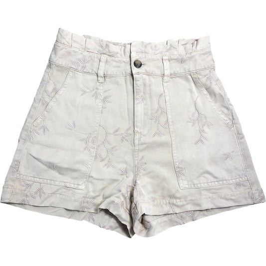 Guess Women's S Embroidered Floral Denim Shorts Casual Summer Style Beige