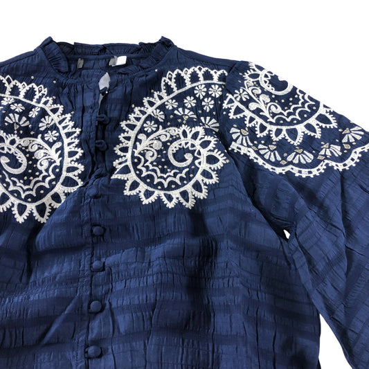 Branded Navy Embroidered Blouse - Size 6