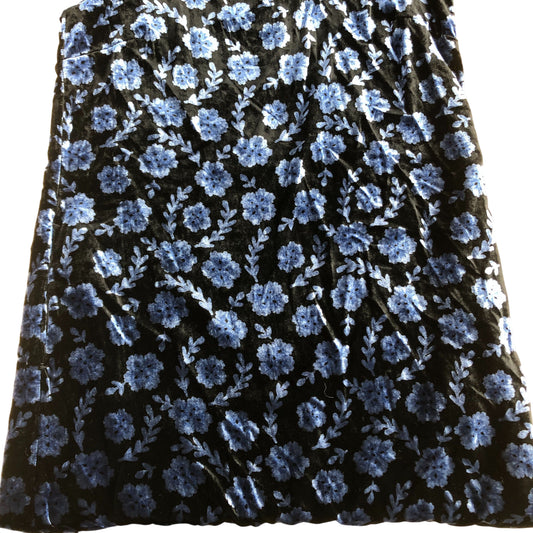 Floral Velvet Dress Women's Black Blue V Neck Puff Sleeve Size