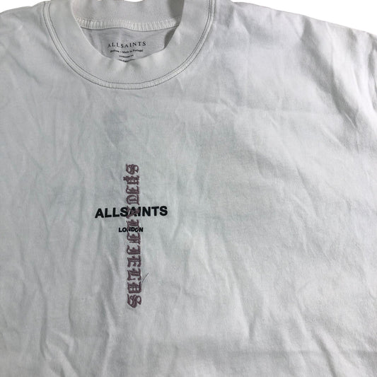 AllSaints Knox SS Crew T-Shirt M Men's White Graphic Print Oversized Fit
