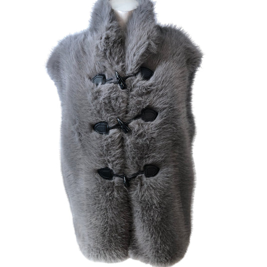 Stylish Women's Faux Fur Jacket Size L Grey Sleeveless Casual Outerwear
