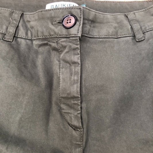 Baukjen Wide Leg Trousers UK12 Women's Olive Green Stretch Organic Cotton