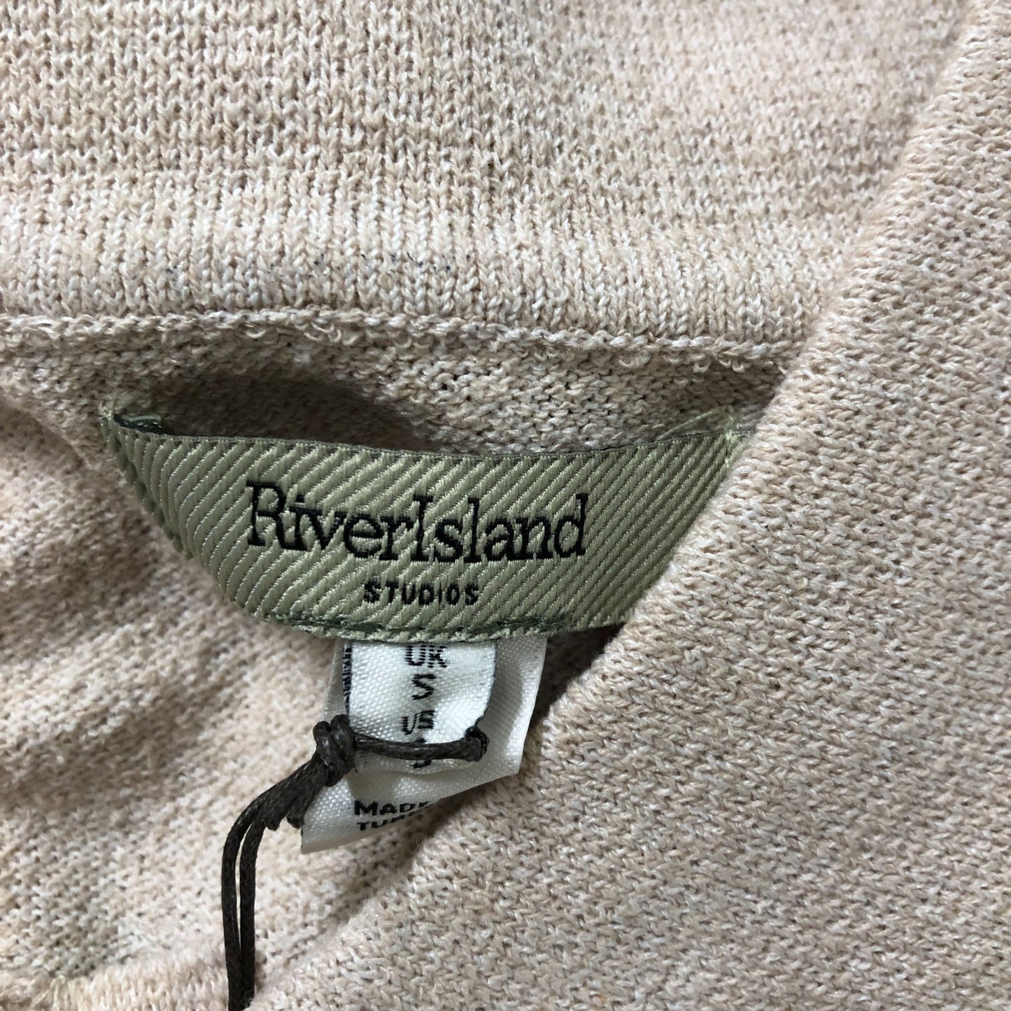 River Island Men's Short Sleeve Polo Shirt Size S Beige Green Stripes