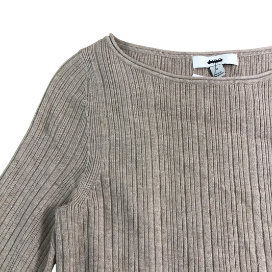 Ribbed Long Sleeve Top UK12 Women's Beige Style Soft Material