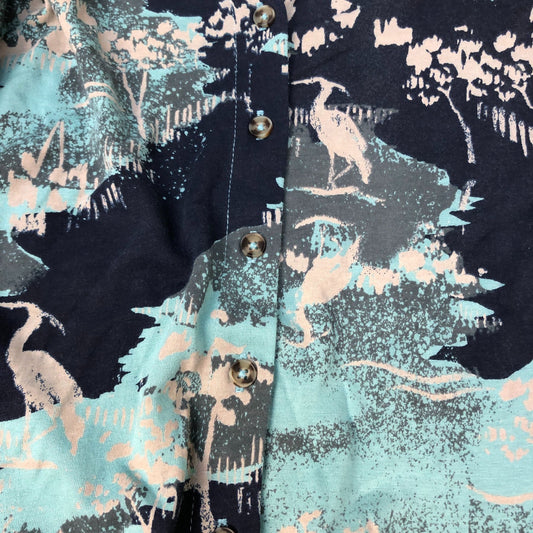 Maxi Dress Size UK10 Women's Floral Long Sleeve Button Front Blue