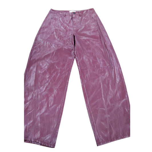 Women’s Burgundy Faux Leather Trousers Wide Leg Fashion Size UK 12