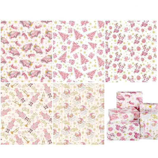 Zalaon Pink Christmas Wrapping Paper 5 Rolls of 3 Metres