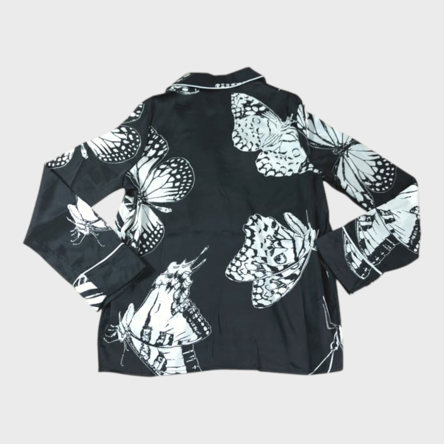 River Island Women's Black Butterfly Print Pyjama Top Size XS Long Sleeve