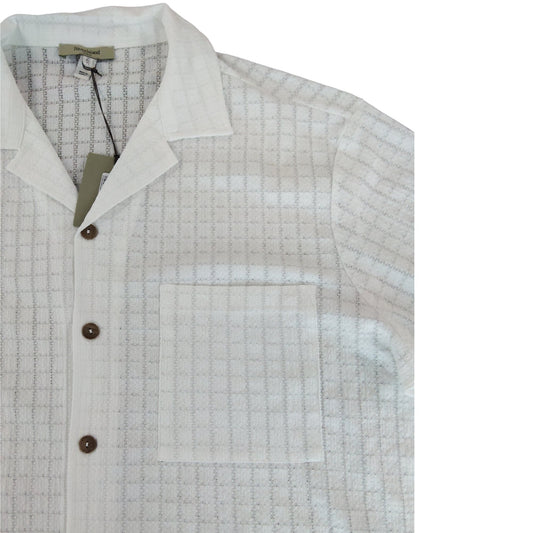 River Island Men's White Check Button Up Shirt UK XL Short Sleeve Casual Top