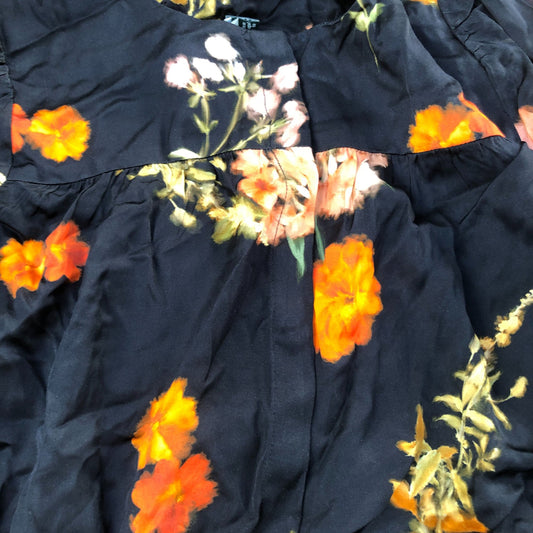 Baukjen Floral Print Blouse UK Size 10 Women's Long Sleeve Viscose Black