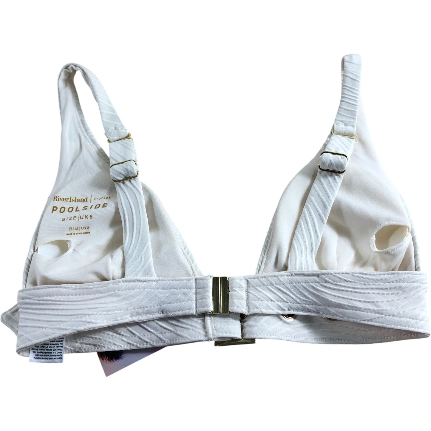 River Island Poolside Bikini Top Size UK6 Women's White Textured Swimwear