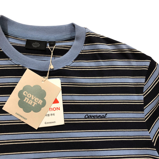 Covernat Horizontal Stripe Long Sleeve Top Small Women's Dark Navy Cotton