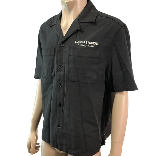 RIVER ISLAND Studios Casual Shirt M Men's Black Short Sleeve Cotton
