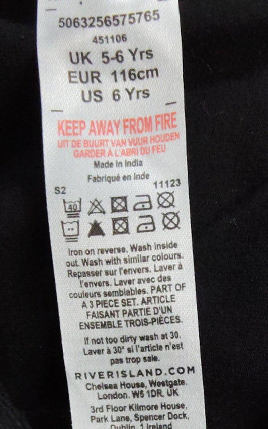 River Island Black Leggings UK5 6 Years Girls Comfortable Cotton Blend