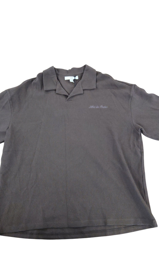 River Island Brown Ribbed Polo Shirt UK L Women's Short Sleeve Top