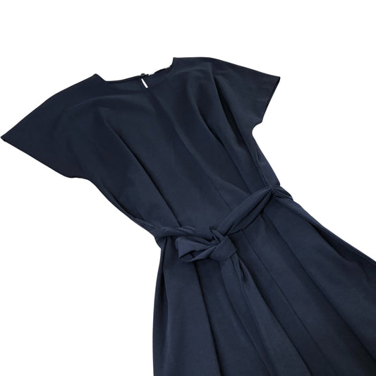 Navy Blue Dress Women's Tie Belt Short Sleeve Casual Style UK14