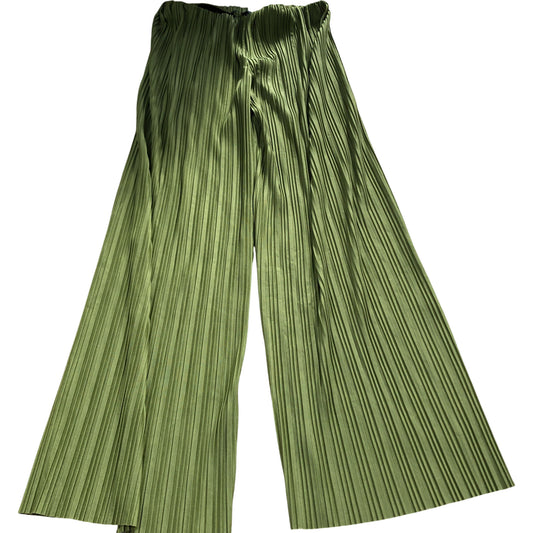 River Island Green Pleated Trousers UK12 Women's Wide Leg Lightweight Polyester