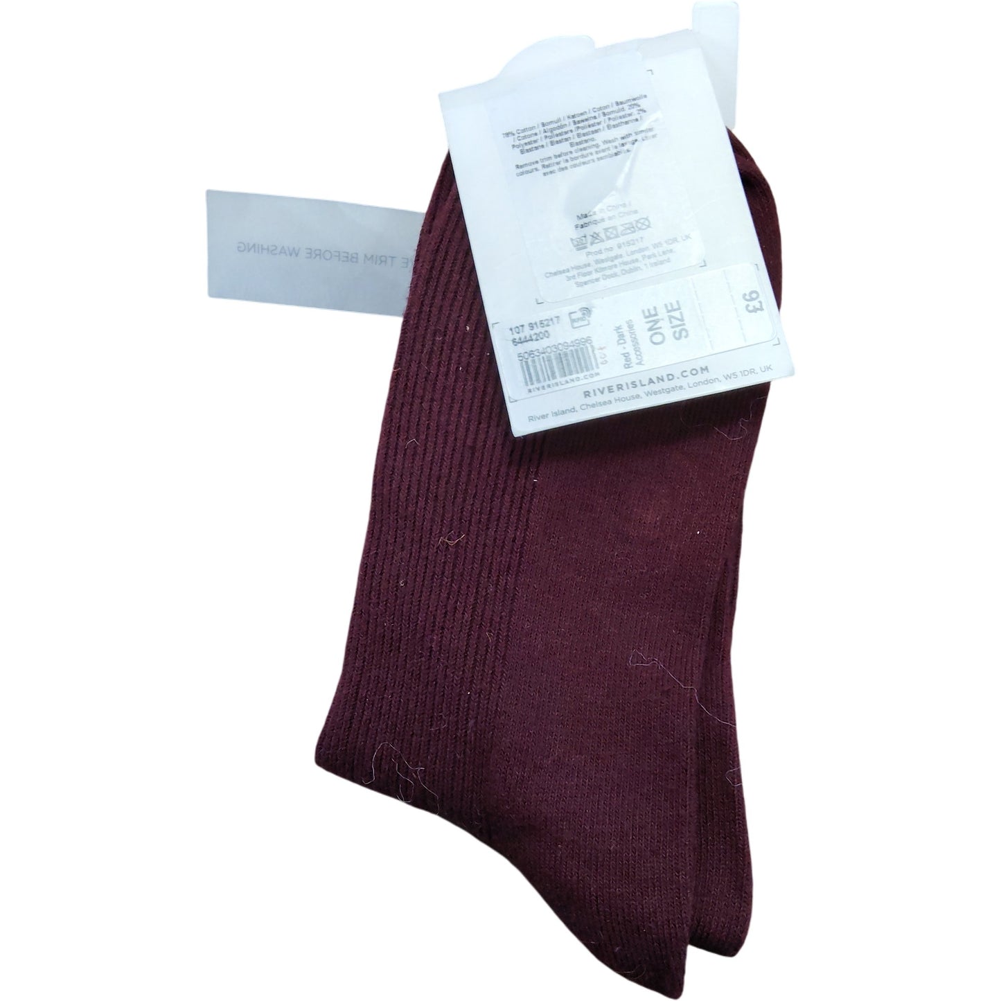 River Island One Size Women's Socks Burgundy Ribbed Style With Shine Detail