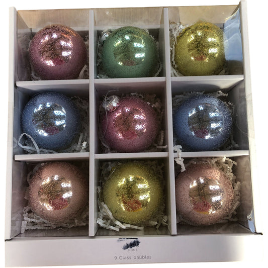 9 Glass Baubles Set Multicoloured Decorative Christmas Ornaments